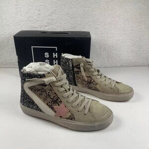 Shu Shop Passion Women's Sneakers 10 High Top Side Zip Glitters Snake NIB S0209